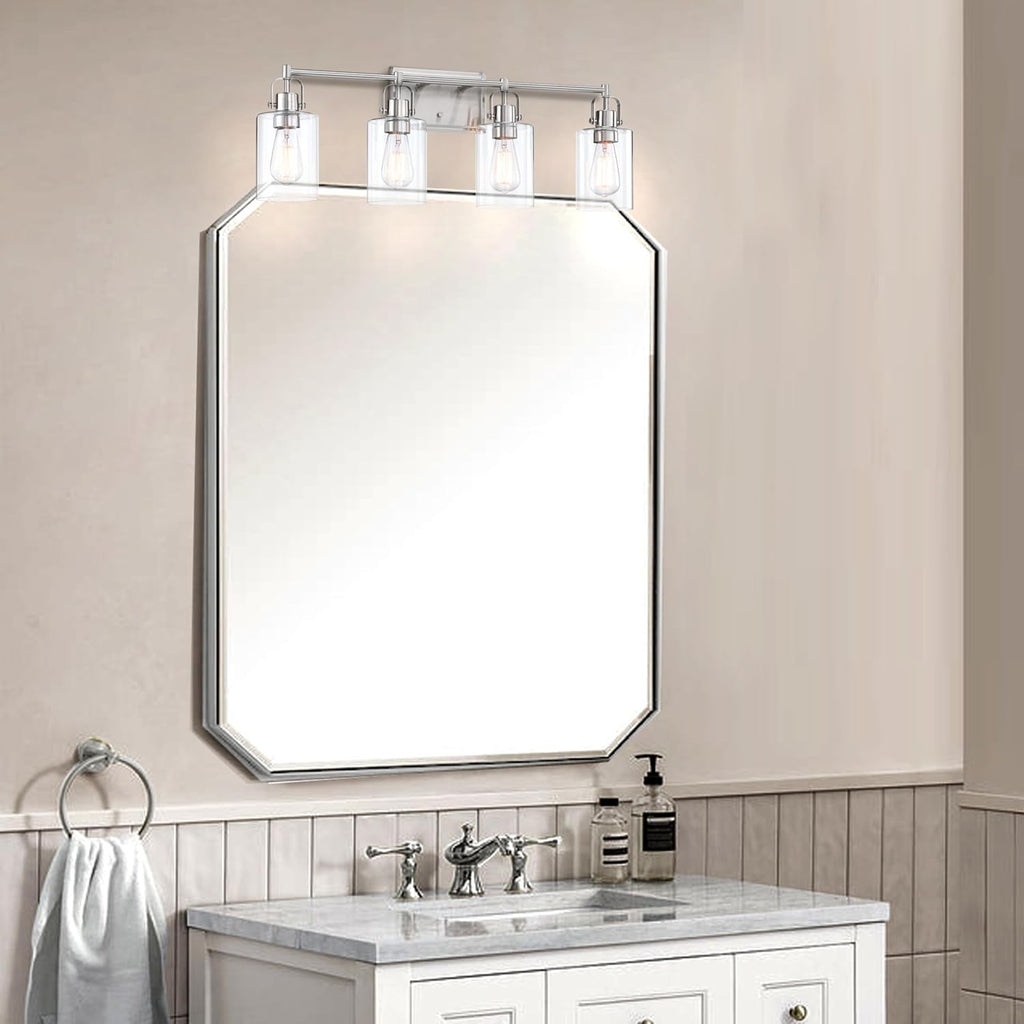 Brushed Nickel 4-Light Bathroom Light Fixture Over Mirror Sink, 4-Light Bathroom Vanity Lights Brushed Nickel Vanity