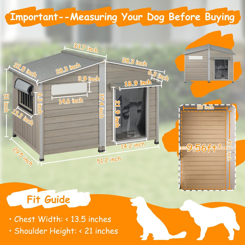 Extra Large Dog House with Anti-Chewing Frame, Outdoor Wooden Kennel