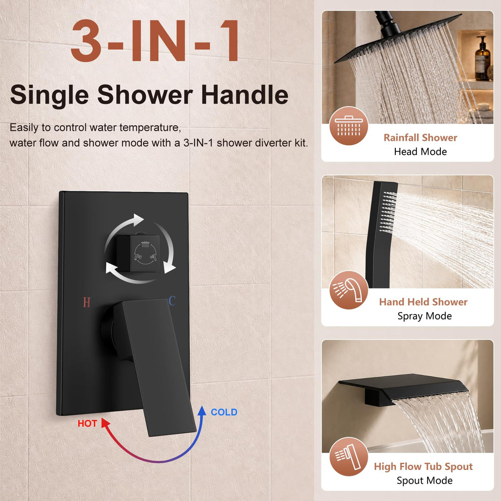 Shower System with Tub Spout,8 Inch Shower Head,Matte Black