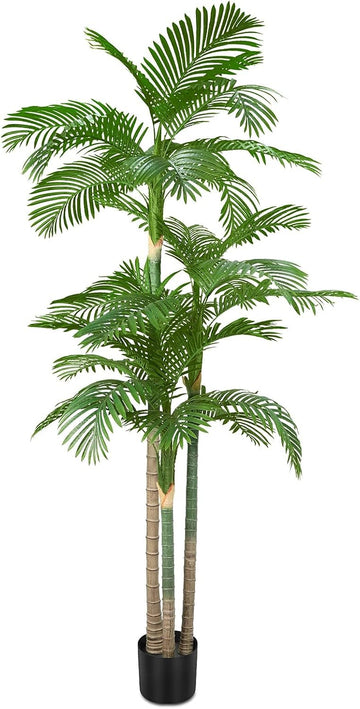 8.5ft Tall Triple Golden Cane Palm, Artificial Palm Tree Large Tropical Faux Palm Trees UV Resistant, Indoor &
