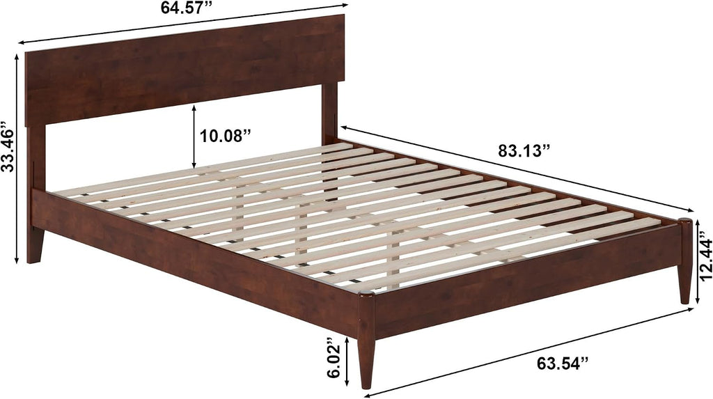 Aria Queen Solid Wood Modern Low Profile Platform Bed, Walnut