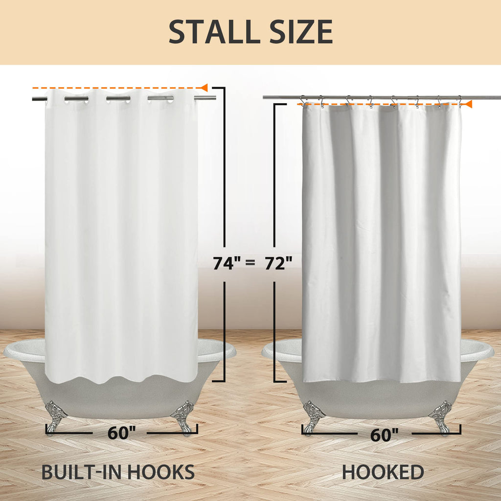 No Hook Stall Shower Curtain or Liner Microfiber White, 60x74