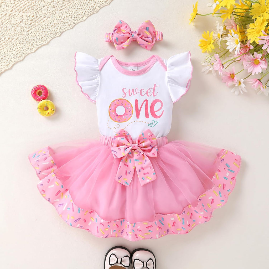 Baby Girls 1st Birthday Outfit ONE Romper Tulle Tutu Skirt with Headband Sets Baby First Princess Dress
