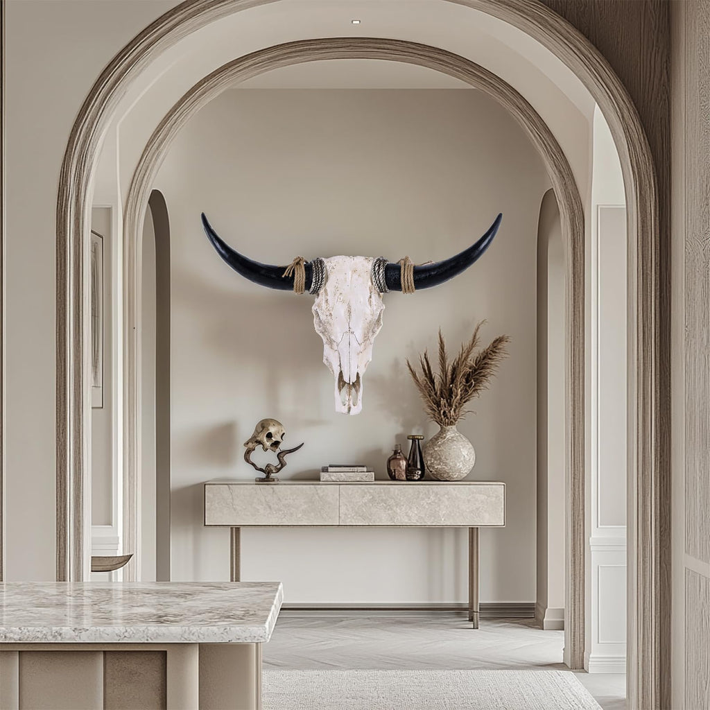Longhorn Wall Decor Long Horns Wall Decor Resin Long Horn Skull Head Sculpture, Cow Skull Accent for Western Gothic