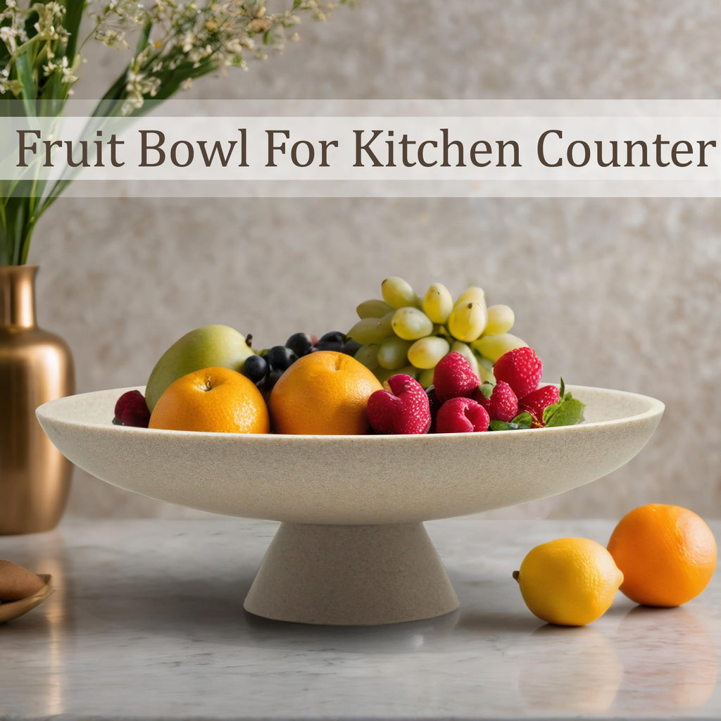 Large Decorative Bowl, Resin Pedestal Fruit Bowl, Beige