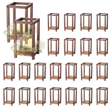 24 Pcs Wooden Wedding Lantern, Cedar Wood and Plastic Wooden Lantern Candle Holder, Rustic Decorative Home