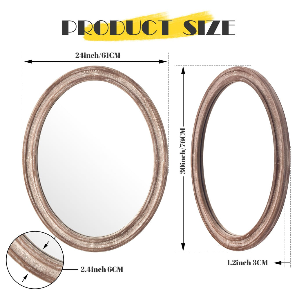 Wood Oval Mirror, 24x30"Farmhouse Rustic Decor Bathroom Vanity Wall Mirrors