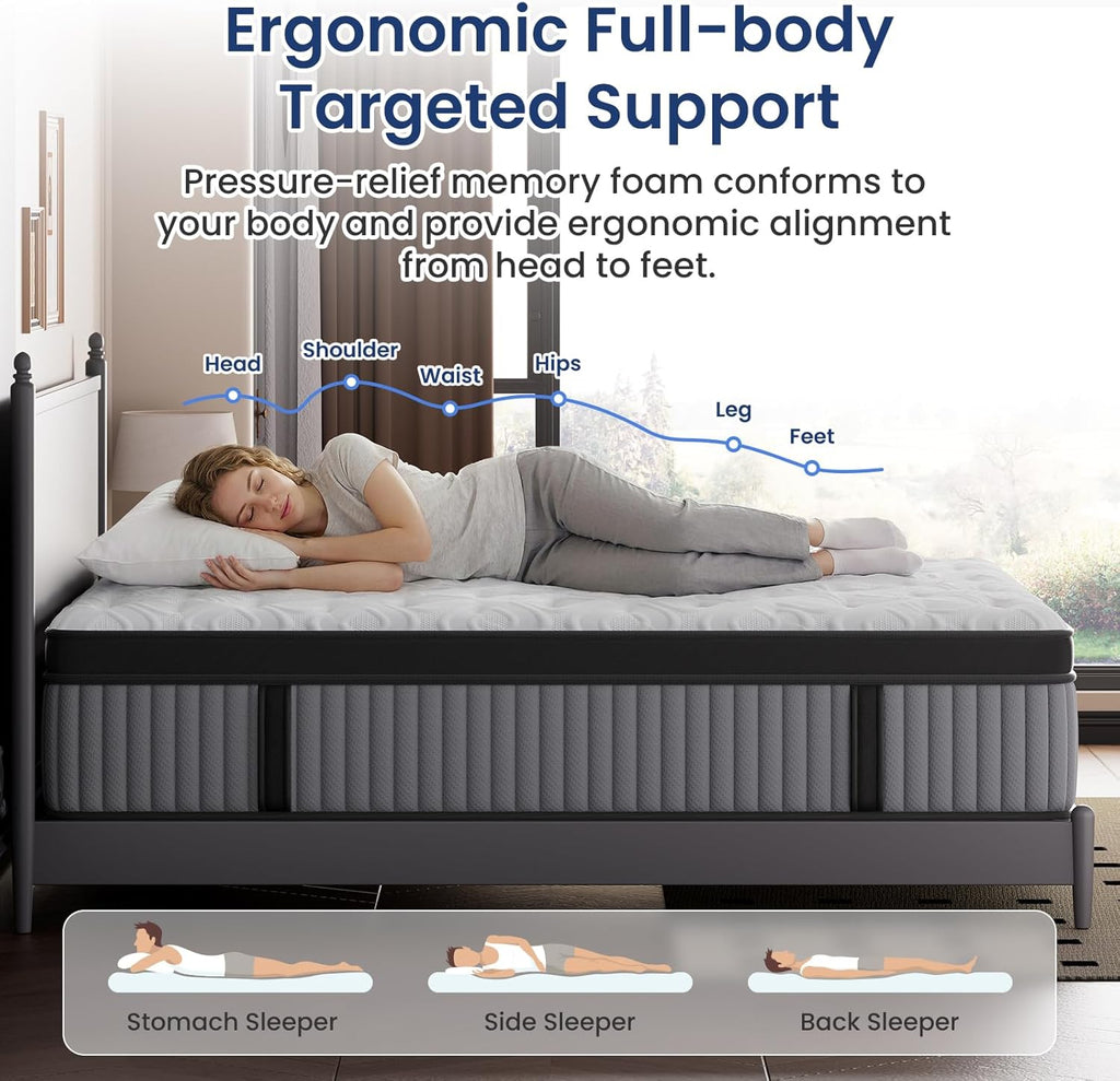 Medium Firm California King Mattress, 14 Inch 7-Zone Deep Sleep Hybrid Mattresses for Pain Pressure Relief