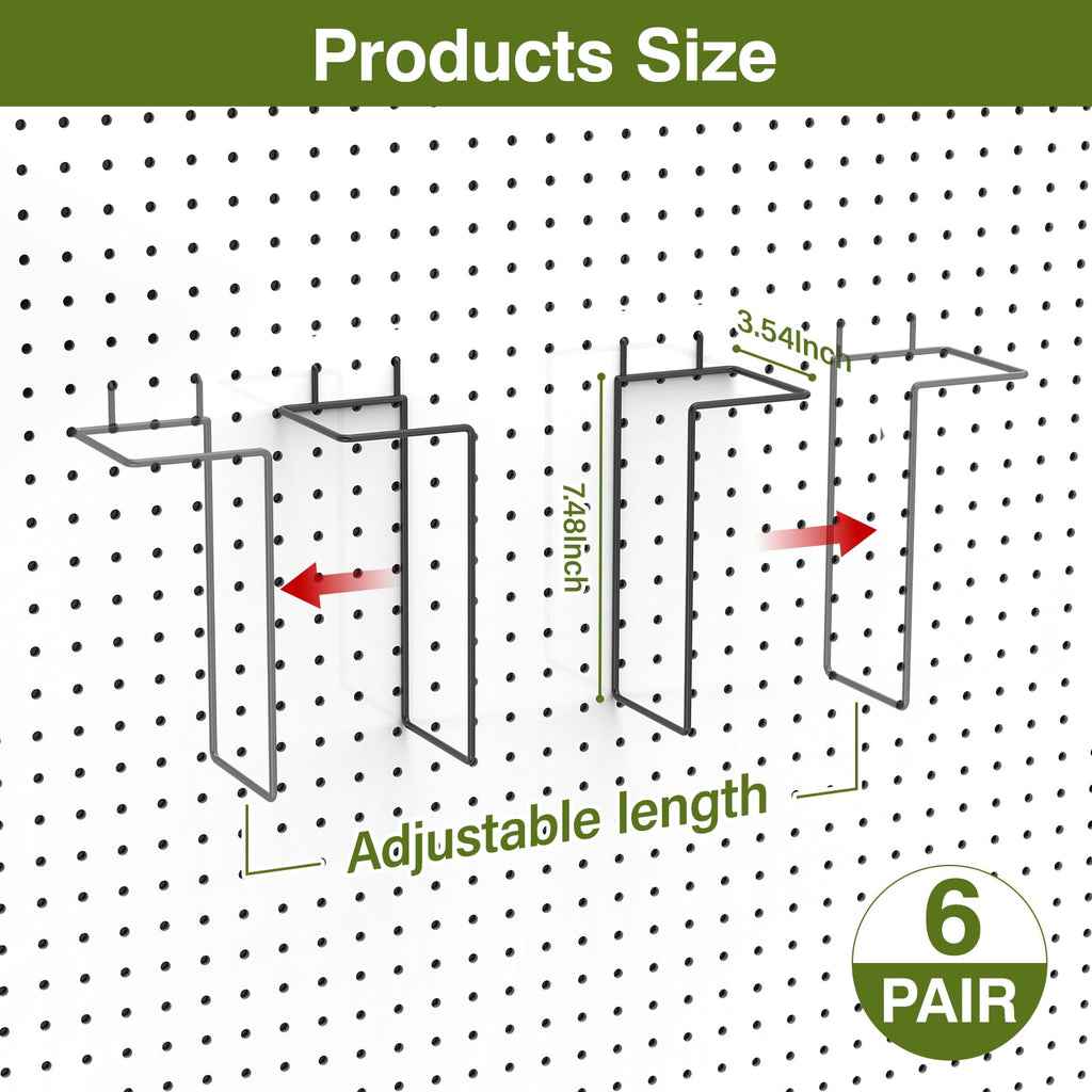 6 Pair Expandable Literature Display Shelf for Pegboard, Metal Wire Peg Board Magazine Holder, Pegboard Shelves