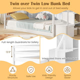 Twin Over Twin Bunk Bed with Stairs, Solid Wood Floor Bunk Bed with Storage Staircase & Full-Length Guardrails