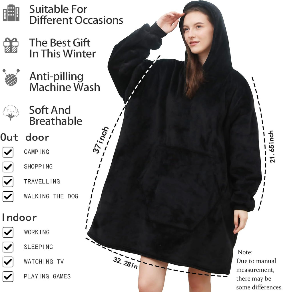 Wearable Blanket Hoodie, Oversized Sherpa Fleece Sweatshirt Blanket with Giant Hood Pocket and Sleeves for Adult