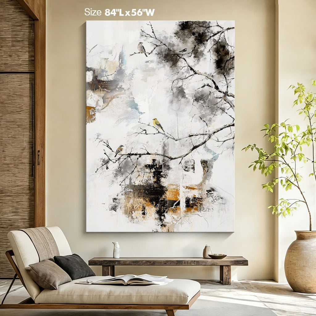 Abstract Canvas Wall Art Extra Large Modern Decor | Pictures Office Oversized Vertical Artwork for Walls Retro Wabi