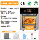 18QT Large Air Fryer Oven with Touch Screen Display, 10-in-1 Air Fry, Roast, Bake, Broil, Dry, Frozen, Proof Combo