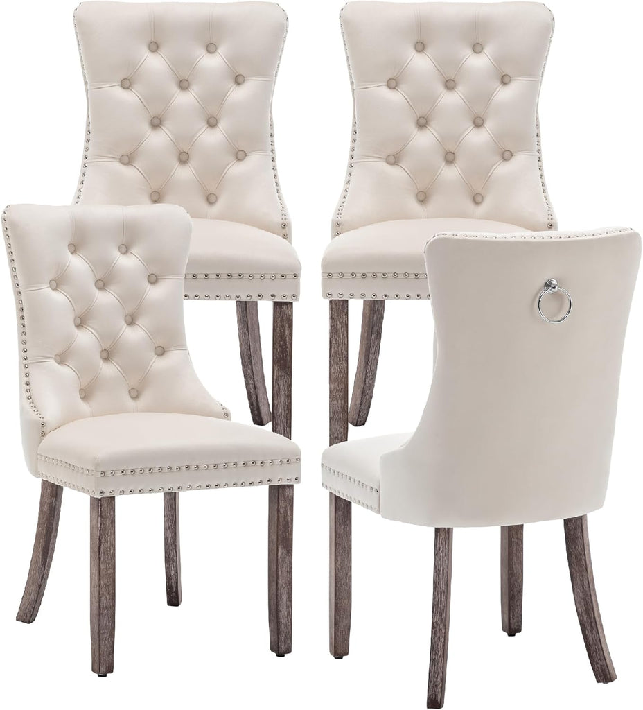 Kiztir Velvet Dining Chairs Set of 4, Upholstered Dining Room Chairs with Ring Pull Trim and Button Back