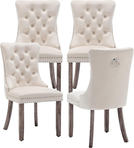 Kiztir Velvet Dining Chairs Set of 4, Upholstered Dining Room Chairs with Ring Pull Trim and Button Back