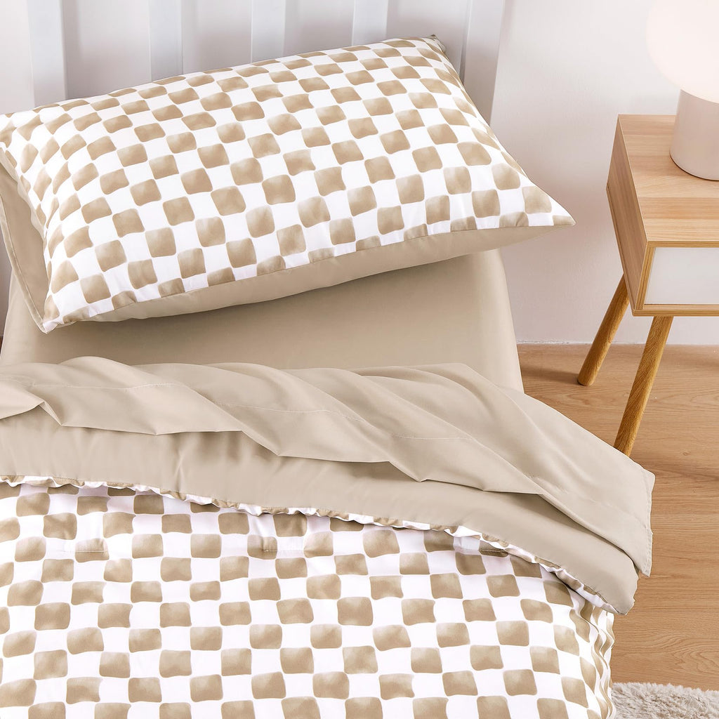 Toddler Bedding Set for Boys Girls, Cute Gingham Grid Checkered, 4 Pieces Soft Crib Bed Set Including Comforter