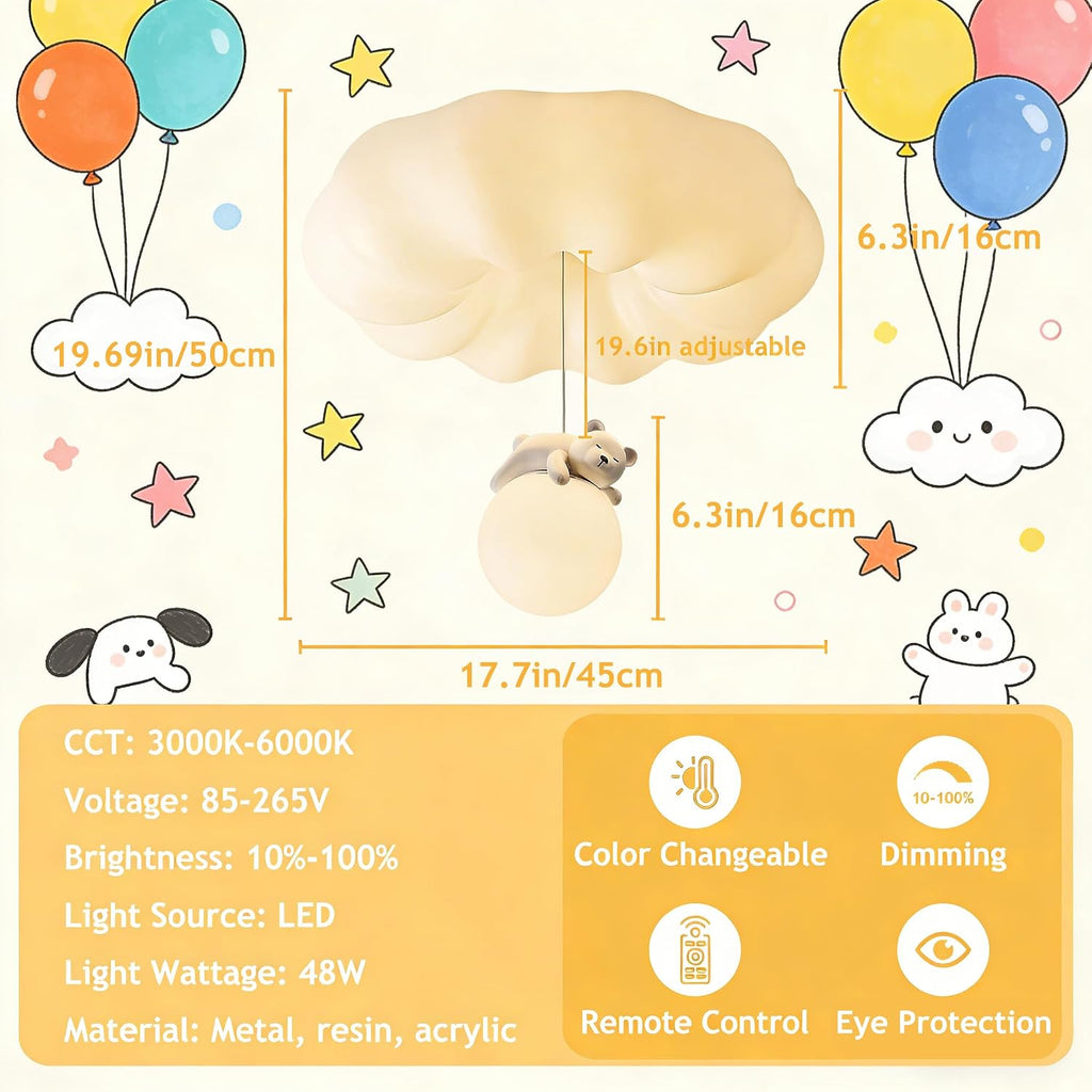Cloud Ceiling Lights Modern Dimmable LED Ceiling Light Remote Control Bear Rabbit White Kids Ceiling Light Flush