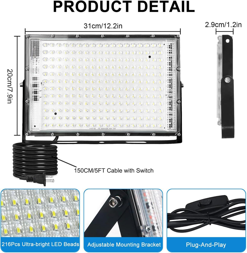 LED Flood Lights Outdoor, 2 Pack 150W 15000LM Bright Exterior Floodlight, IP65 Waterproof LED Work Lights, 6500K