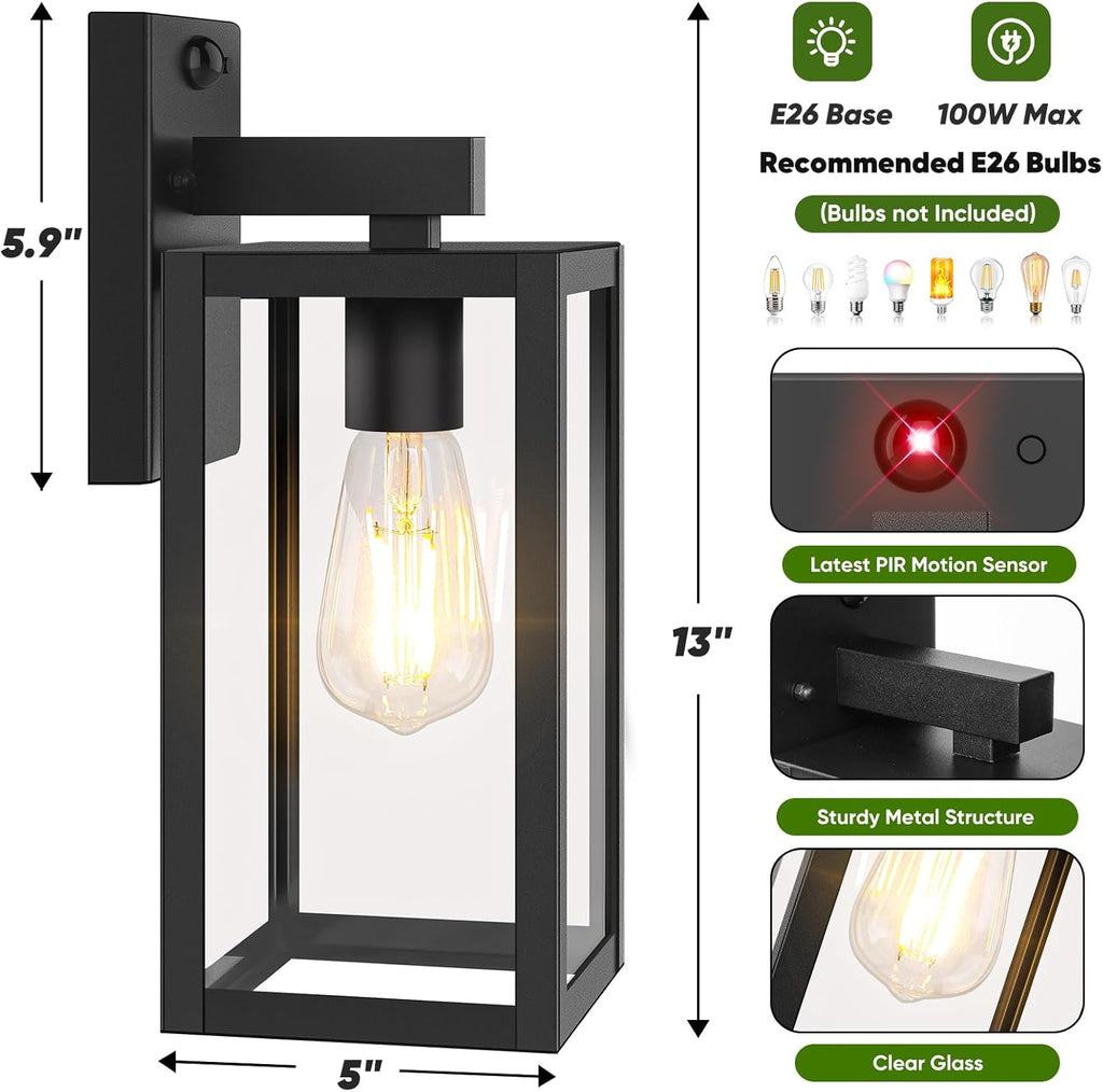 13" Upgraded Motion Sensor Outdoor Wall Lights, 2-Pack Dusk to Dawn Porch Light Outdoor Wall Sconce Lanterns