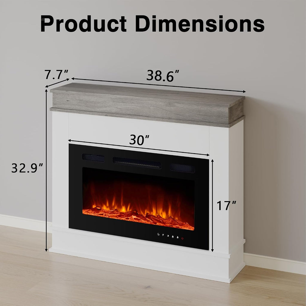 49" Electric Fireplace with Mantel, Fireplace TV Stand with 40" Electric Fireplace Heater, Low Noise, Remote Control