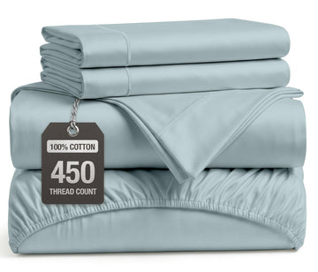 100% Cotton Sateen Queen Sheets, French Blue, Luxury Soft