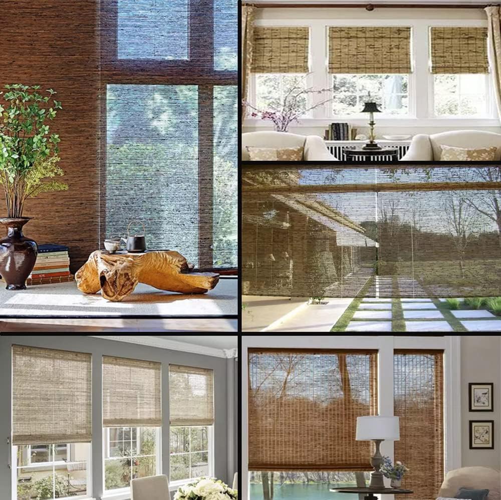 Wood Window Roman Shades, Lined Blackout Bamboo Roman Shades Blinds, Easy Installation for Home and Garden, Pattern 3