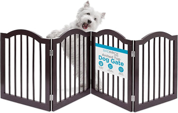 Arched Top Dog Gate | 4 Panel, 24" H Wooden Pet Barrier for Dogs or Cats | Freestanding Folding Room Divider