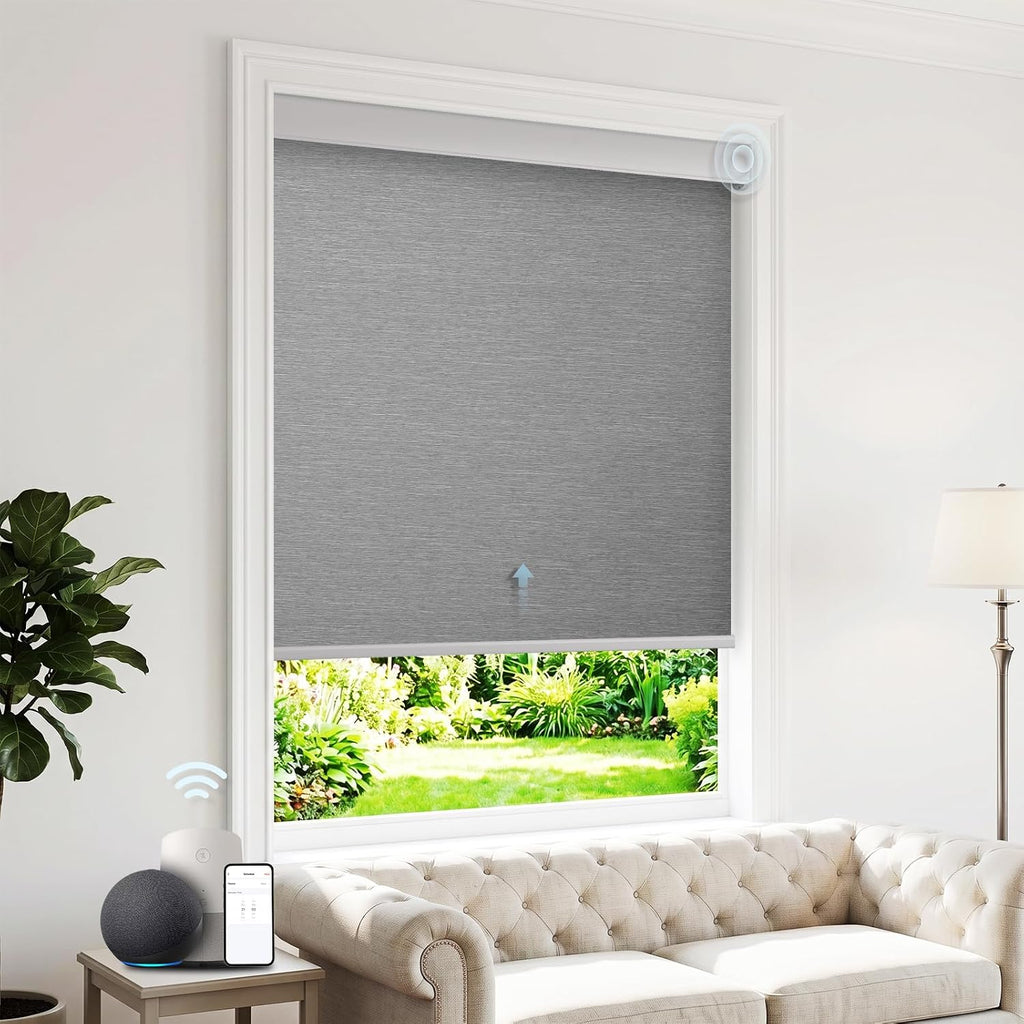 Motorized Blinds with Remote, Blackout Roller Shades, Black, - Grey