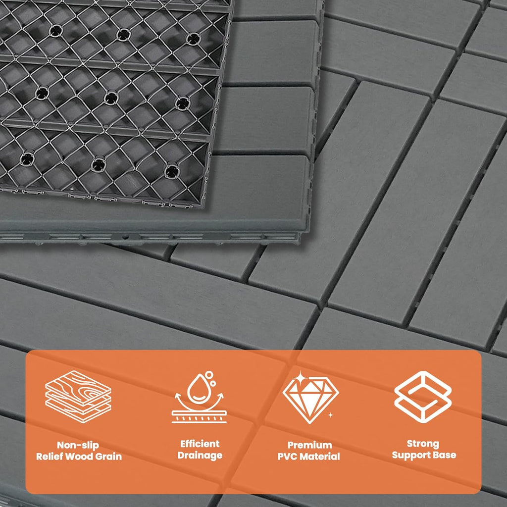 9 PCS Plastic Interlocking Deck Tiles, 11.6" x 11.6" Patio Flooring Outdoor Waterproof All Weather Use, Decking Tiles