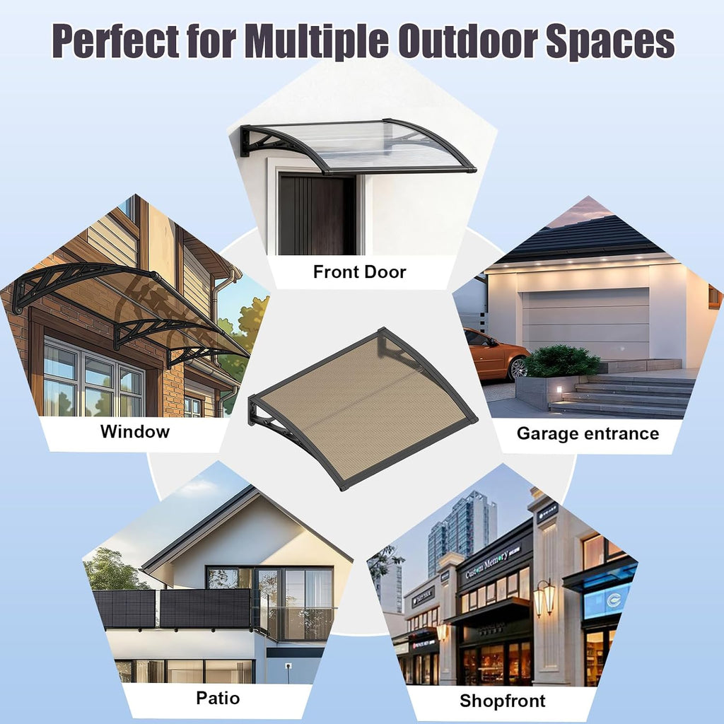 40x60 Window Door Awning Exterior,Polycarbonate Outdoor Overhang Canopy Shelter,UPF 50+ UV Rain Snow Sun