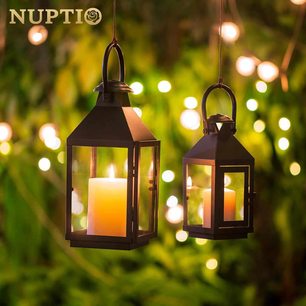 Black Decorative Candle Lantern: Metal Pillar Candle Holders