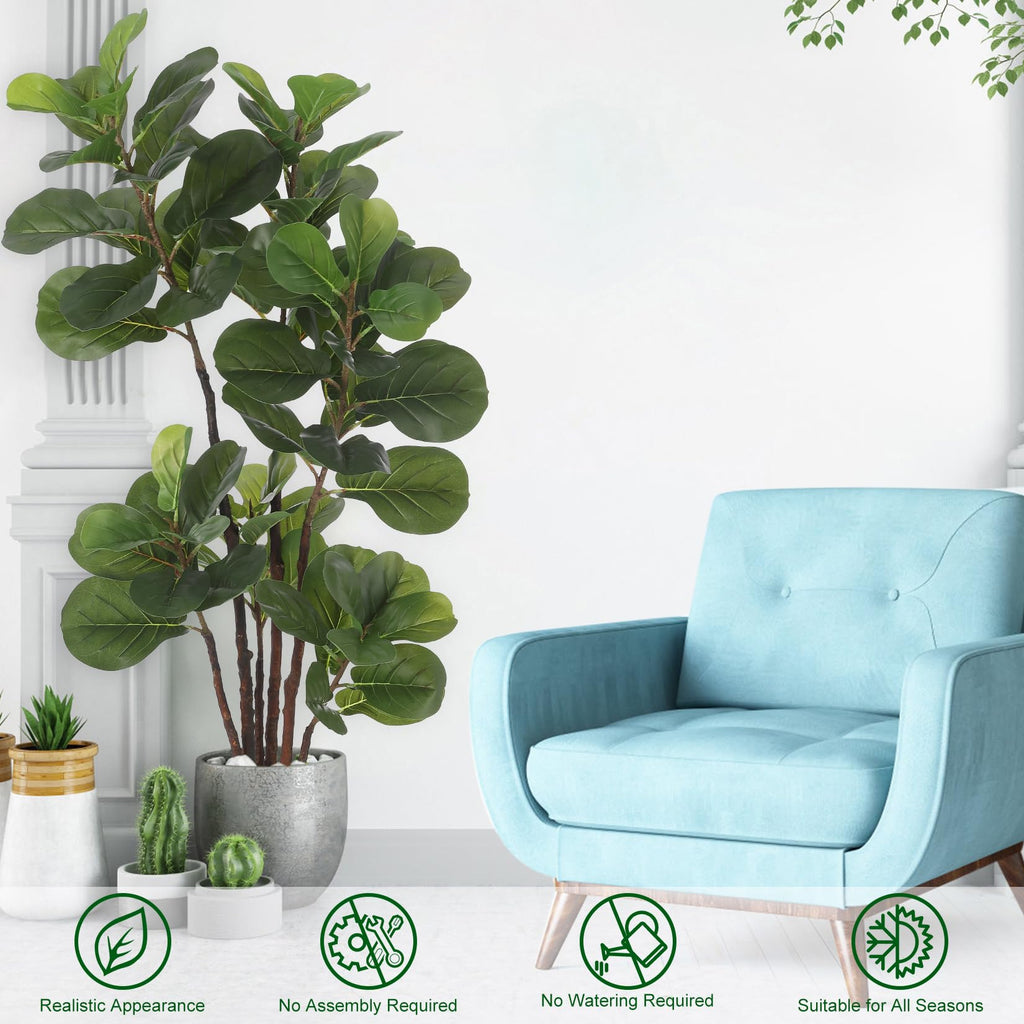 Artificial Fiddle Leaf Fig Tree, 4 Ft Faux Ficus Lyrata Tree