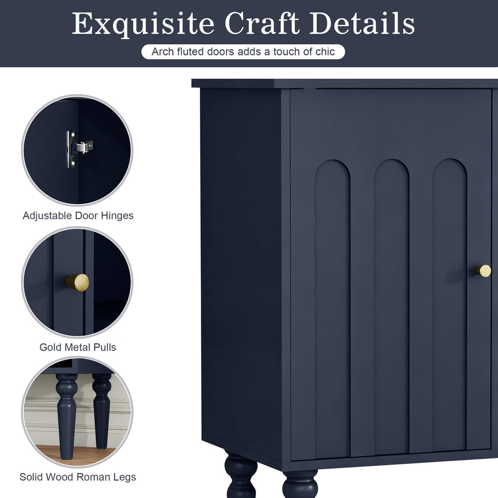 Arched Fluted Coffee Bar Cabinet with Storage& Wine Racks, Blue