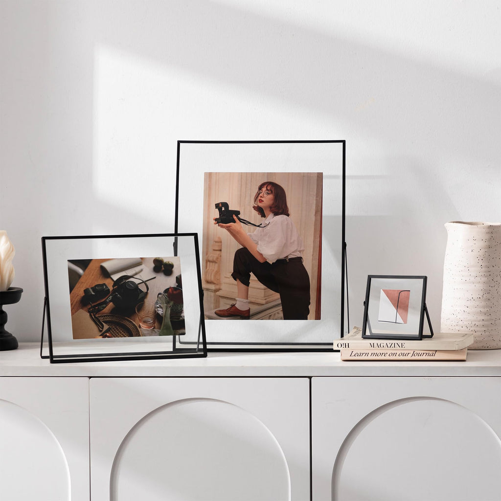11x14 Floating Picture Frame, Real Glass Cover, Black, 1-Pack