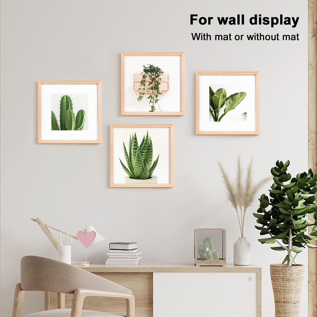 12x12 Picture Frames 4 Pack Natural Solid Wood Square Frames