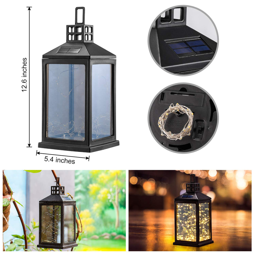 Lantern Lights Outdoor Waterproof Solar Table Lamp Hanging Lighting with 40 Warm White LEDs for Garden Patio
