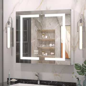 30 x 26 Inch Lighted Medicine Cabinet with Fast Defogger & Outlets