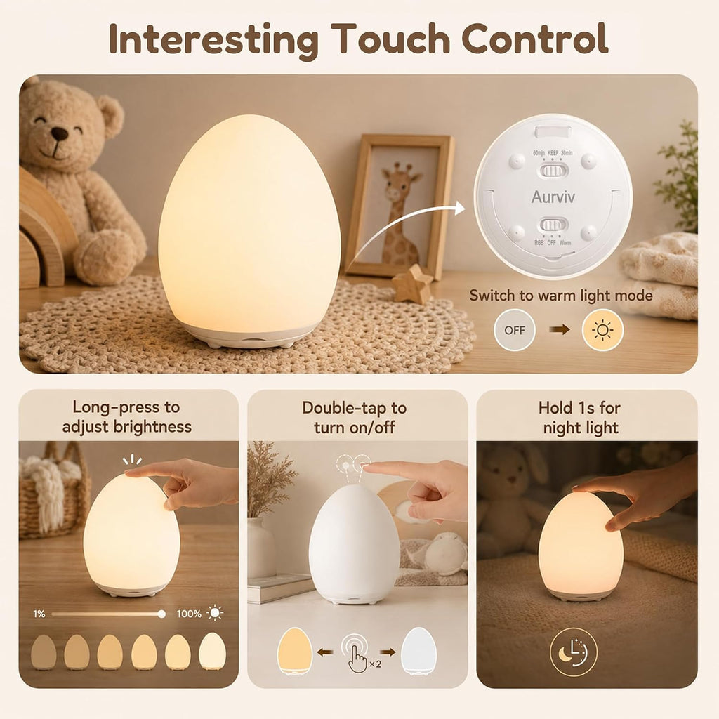 Egg Night Light for Kids, Rechargeable Baby Night Light