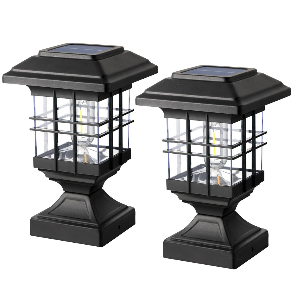 4x4 Post Solar Lights Solar Post Cap Lights Outdoor Metal 2 Pack