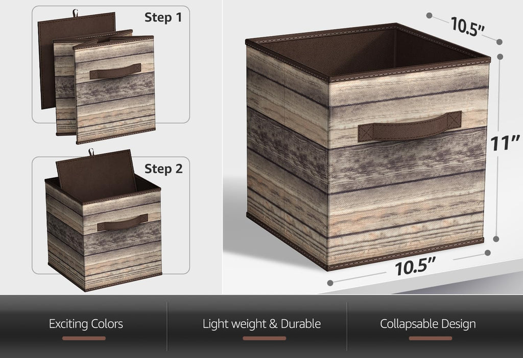 11 x 11 Storage Cubes, Foldable Fabric Bins (4 Pack, Rustic Brown)