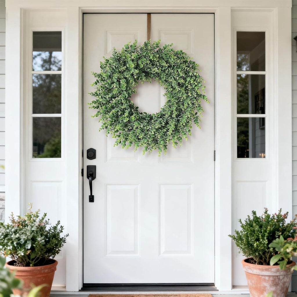 24" Lifelike Touch Artificial Eucalyptus Wreath for Front Door Decor(Green)