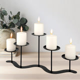 Black Iron Candelabra Candle Holder: Metal Centerpiece Decor - 5 Arm Candle Holder Stand for Pillar Candles