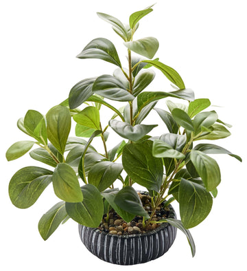 14" Artificial Fig Leaf Plant Black Ceramic Planter Indoor Decor