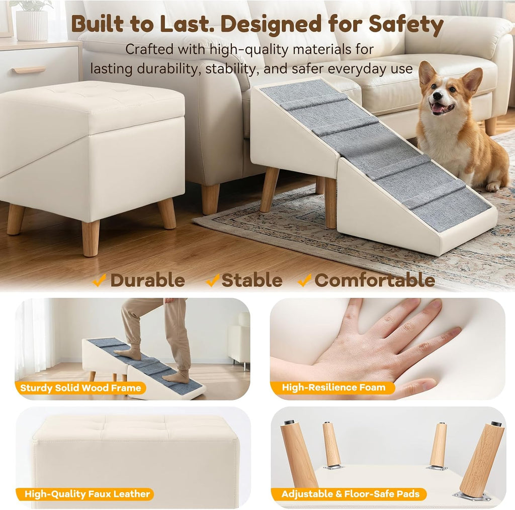 Dog Ramp for Couch, 3-in-1 Ottoman & Pet Stairs for Small Dogs