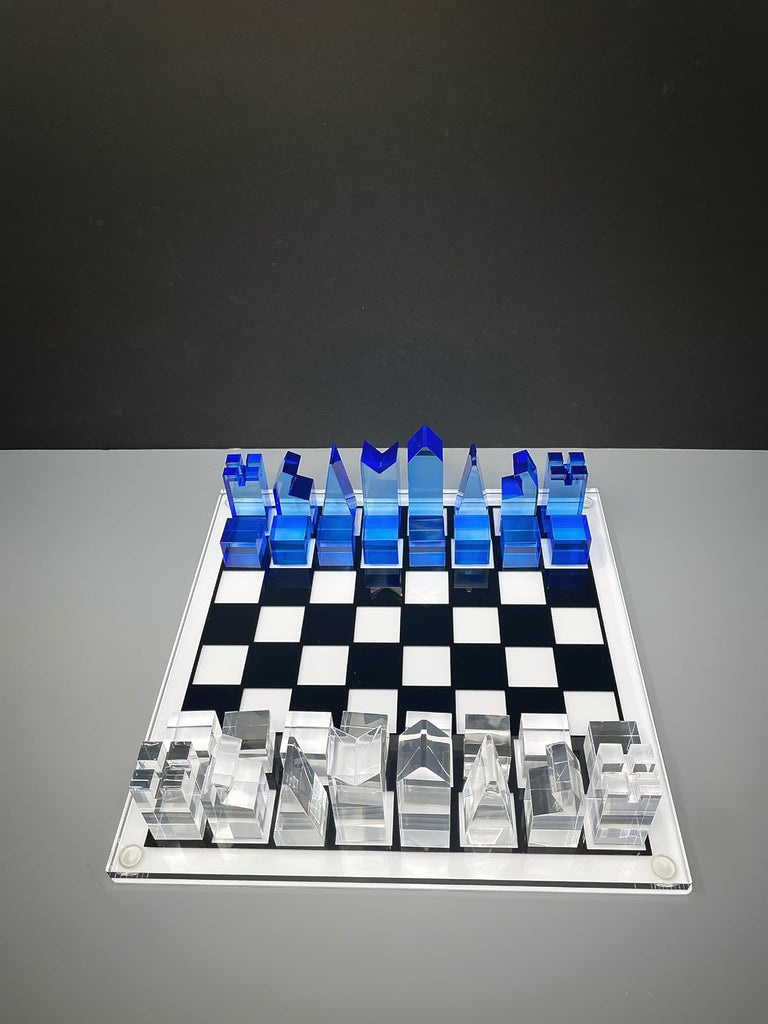 Luxury Acrylic Chess Set, Sophisticated Stylish Design, Multiple Colors Available (Clear/Blue-Azure)