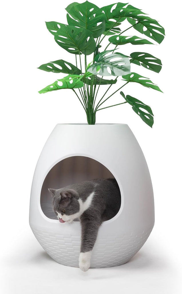 Eggloa6 Plant Litter Box, Hidden Cat Litter Box with Artificial Plants, DIY Litter Box Furniture (Light White)