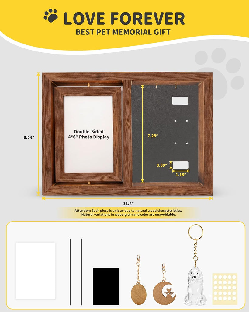Dog & Cat 3-in-1 Memorial Wooden Picture Frame Set, Lost Pet Sympathy Gifts with 360° Rotation Wooden Picture Frame