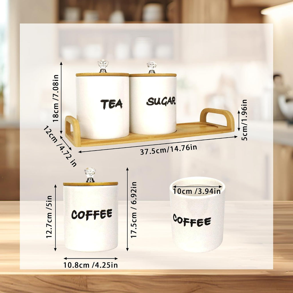 Coffee Tea Sugar Container,Farmhouse Storage Containers Jars,Airtight Ceramic Kitchen Canister Set - Set of 3