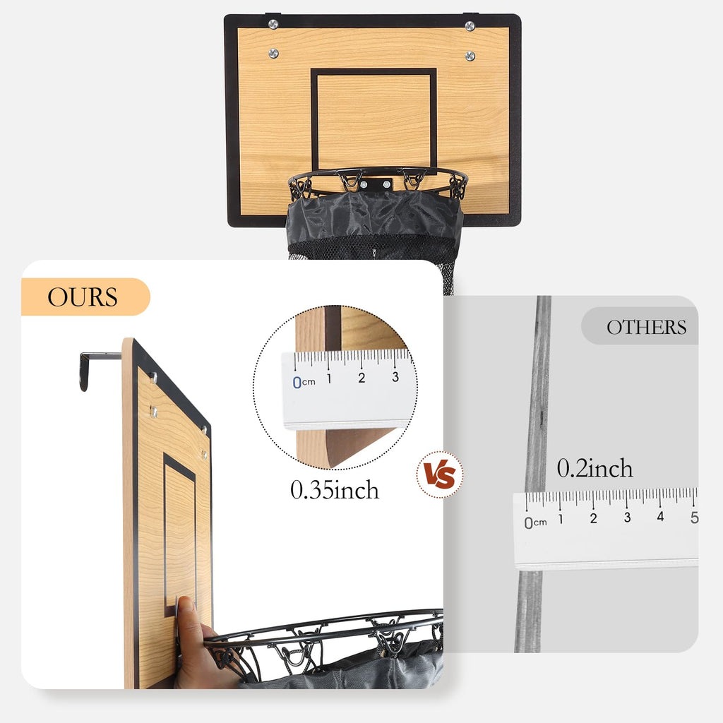 Over the Door Basketball Hoop Laundry Basket, Wooden Basketball Laundry Hamper with Zipper for Kids Room, Dorm