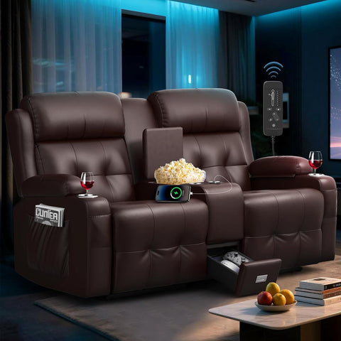 Loveseat Recliner Sofa, Home Theater Seating with Massage, RV Wall Hugger Reclining Couch with Console, USB